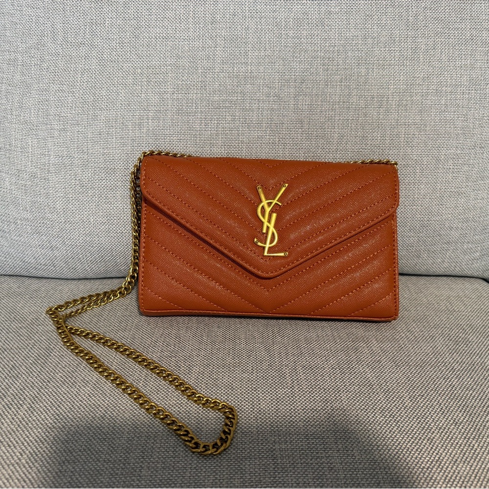 Tan Quilted Leather Chain Wallet